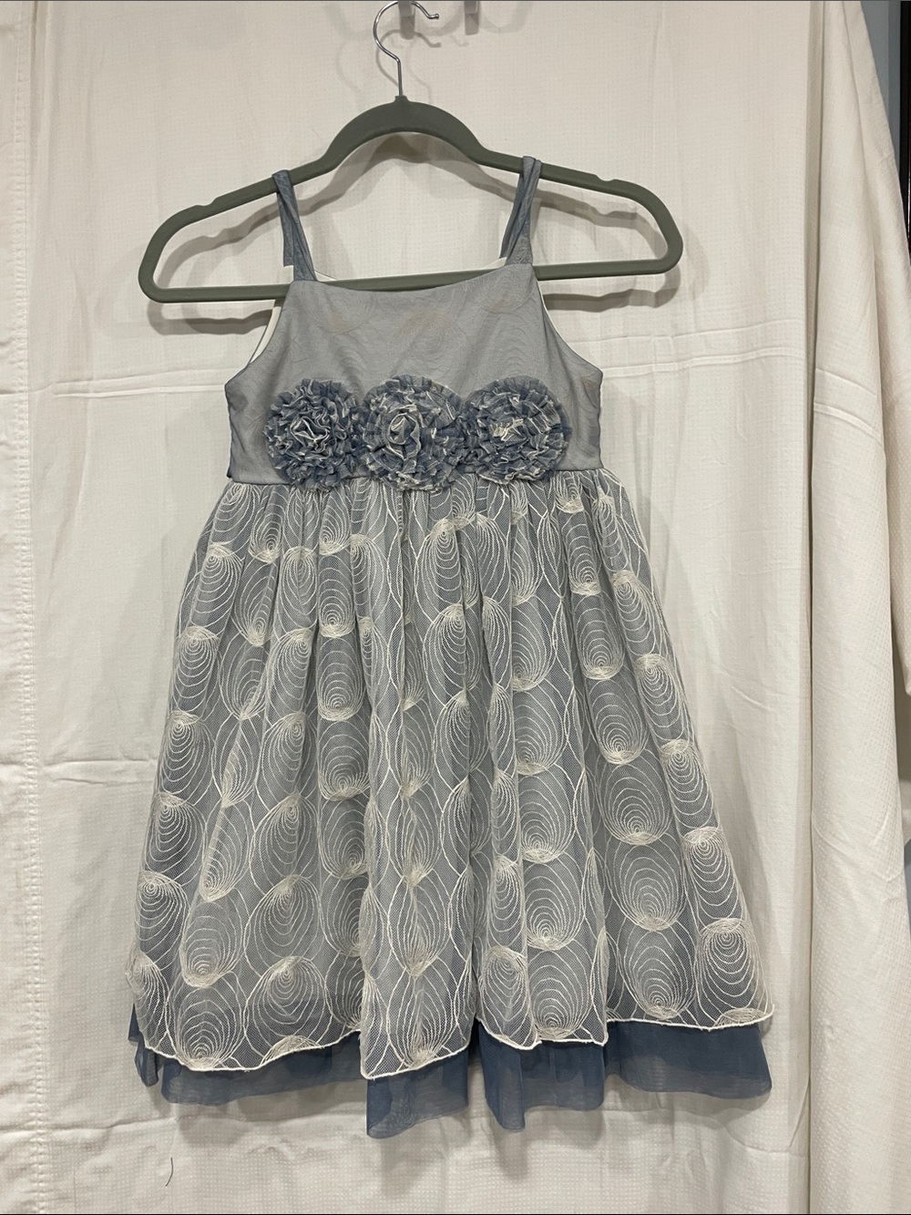 Girls' Dusty Blue Floral Rosette Lace Party Dress